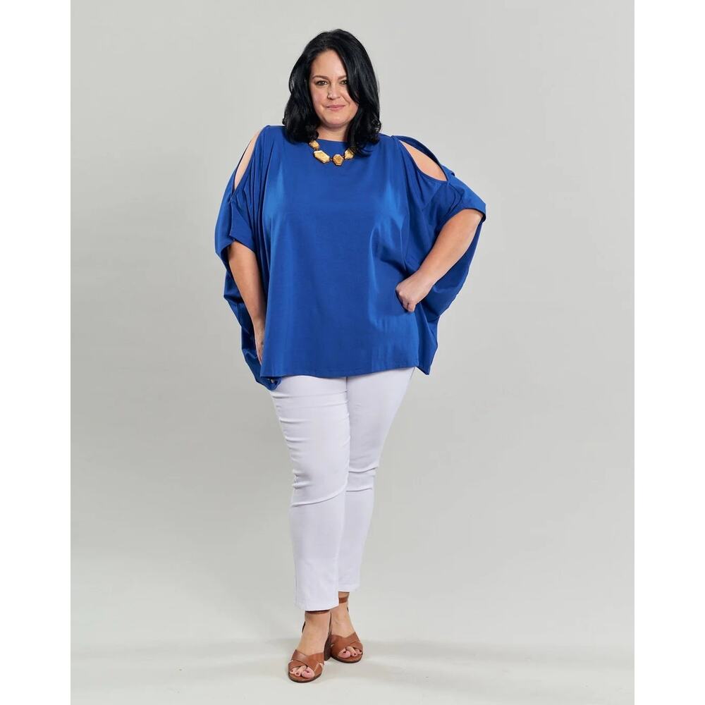 NWT Alembika Boxy Dolman Top Bazooka Blue Plus Size 1X Momcore Minimalist Boho